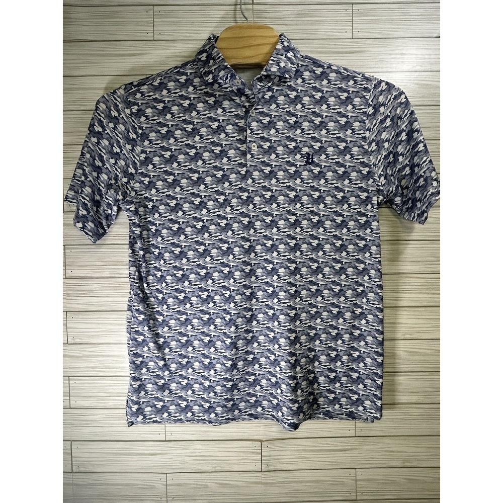 Stitch‎ Golf Shirt Mens M Blue Camo Polo Performance Short Sleeve Gecko Logo